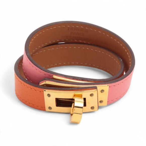 Hermès Kelly Double Tour Two-tone Bracelet Rose Azalee x Orange - Picture 1 of 6